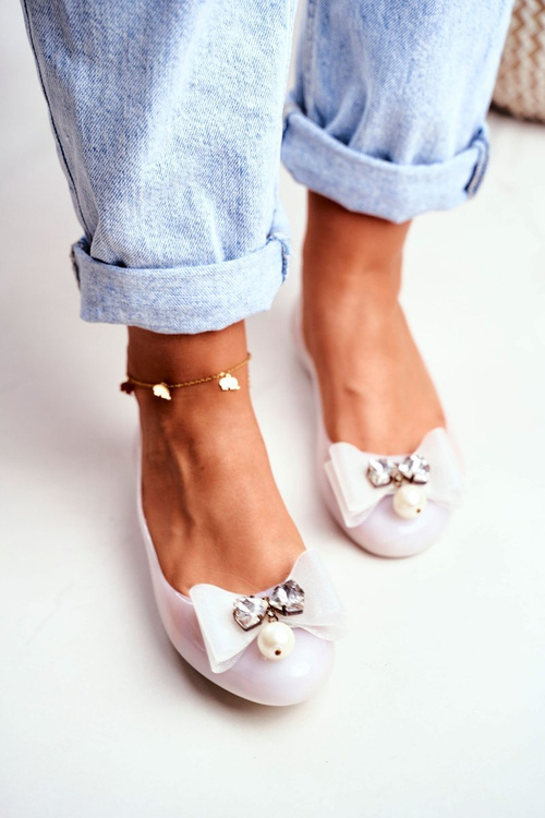 Гумові балерини білі бантики з перлами Millie