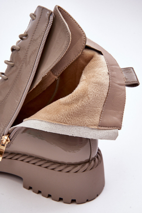 Жіночі глянцеві ботильйони броги з декором бежеві SBarski MR870-67