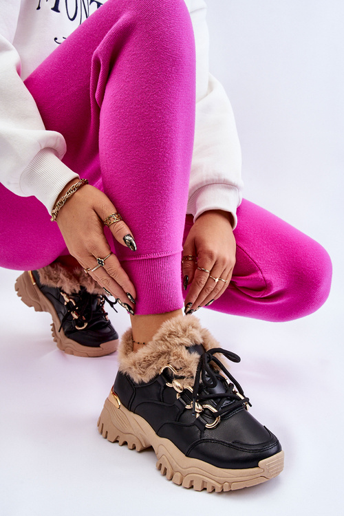 Жіночі утеплені спортивні черевики на шнурівці чорно-бежевий Kerberos