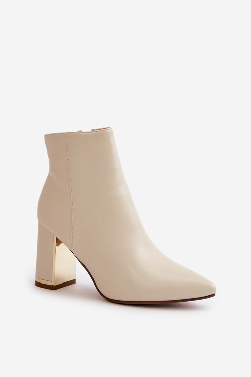 Жіночі чоботи на підборах з утепленої екошкіри на блискавці світло-бежеві Mevair