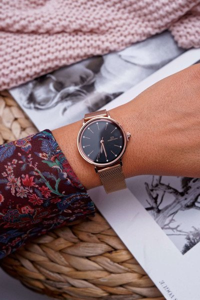 Жіночий сітчастий годинник Giorgio & Dario Rose Gold, чорний циферблат Oreno