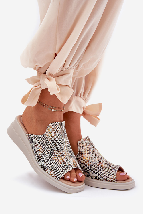 Жіночі Сандалі На Т платформі З Замком Зооморфний Візерунок Бежеві Irriva