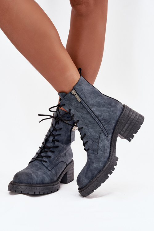 Шкіряні жіночі робочі черевики на каблуці з декоративним елементом Artiker 57C0212 Синій