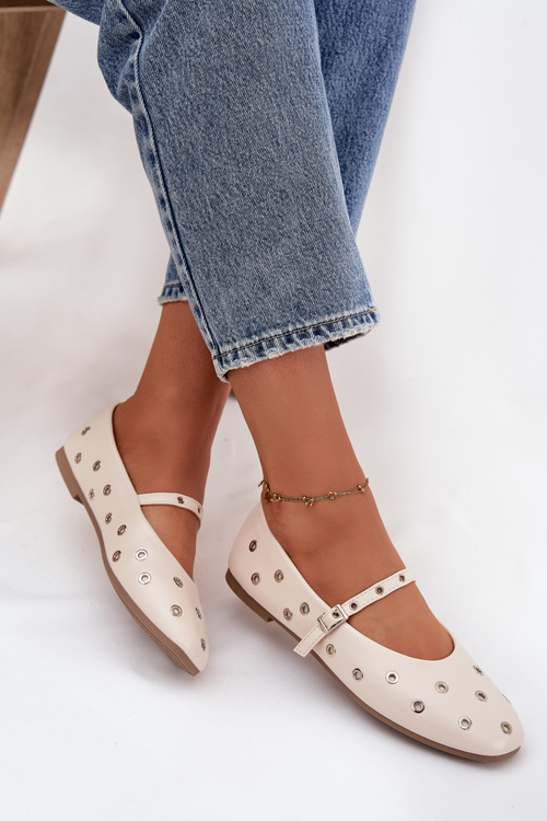 Жіночі балетки з ремінцем і пряжкою бежеві Janelor