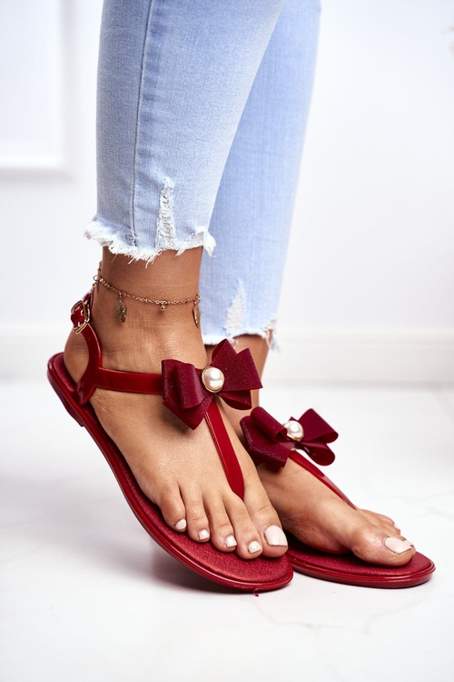 Червоні жіночі гумові босоніжки з бантом японські Etta