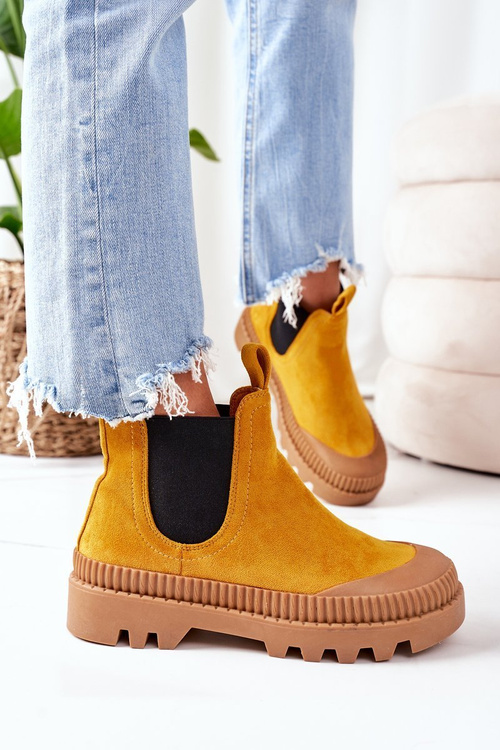 Замшеві черевики челсі жовтого кольору