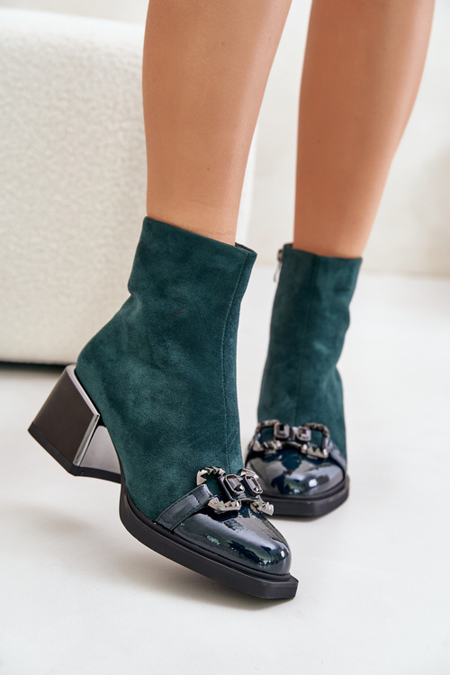 Елегантні жіночі чоботи на підборах з декором Темно-зелені MR880-127