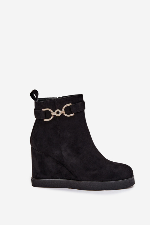 Жіночі ботильйони на платформі з оздоблювальним деталем Чорний Marivana