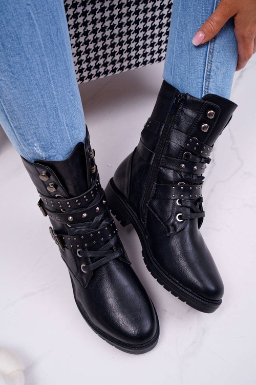 Жіночі високі чоботи на плоскому каблуці чорні Emenbar