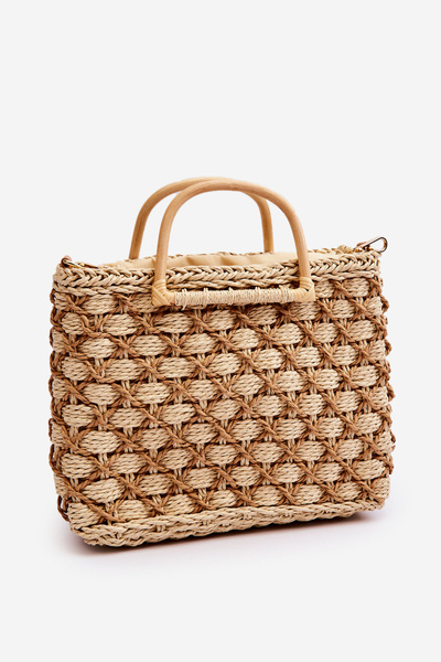 Плетена жорстка сумка-мессенджер світло-бежевого кольору