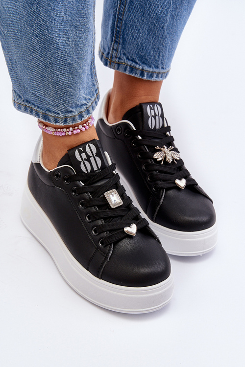 Жіночі кросівки на платформі з прикрасами чорного кольору Herbisa
