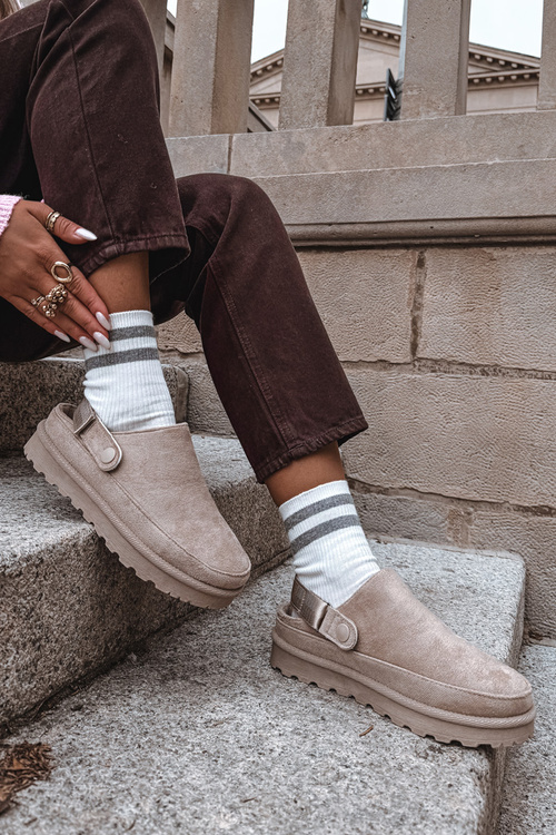 Жіночі тапочки утеплені хутром на платформі бежеві Азіда