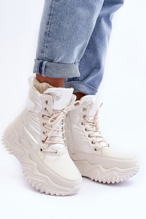 Чоботи утеплені на масивній платформі світло-бежеві Lanleh