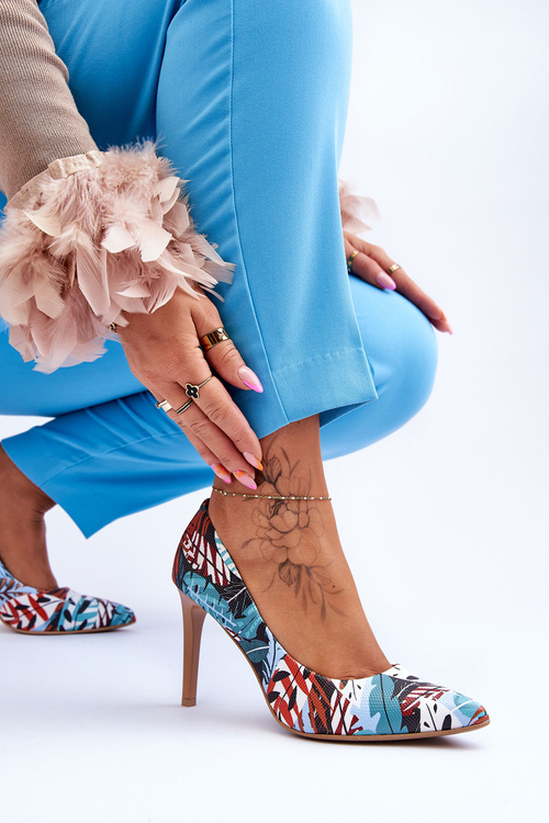 Модні шкіряні туфлі на високих підборах Lewski Shoes 2659 Зелено-блакитні