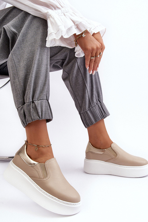 Жіноче шкіряне спортивне взуття на платформі бежеві Lemar Manish