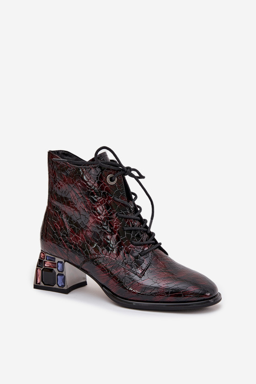 Лаковані жіночі чоботи з натуральної шкіри на підборах з кришталиками Artiker 57C0130 Bordeaux