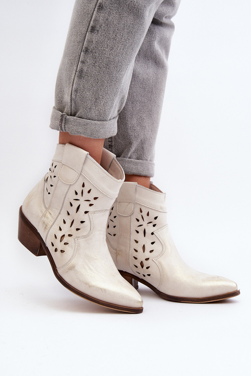 Шкіряні чоботи з вирізами на низькому каблуці 2870 Zazoo Silver