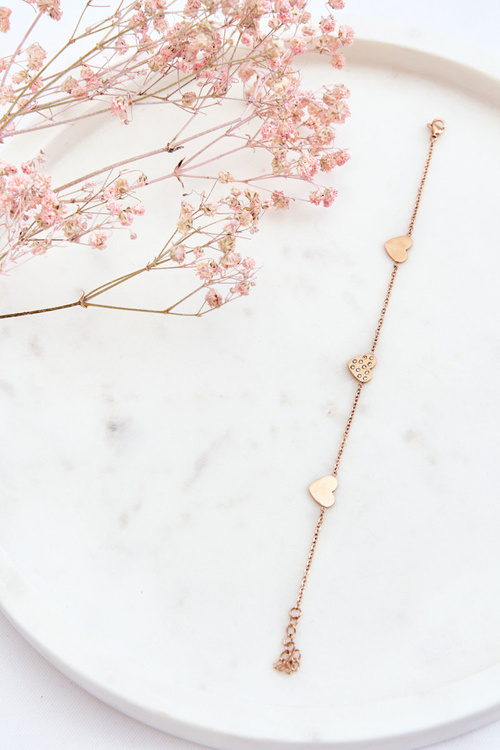 Жіночий знаменитий браслет 3 серця з рожевого золота