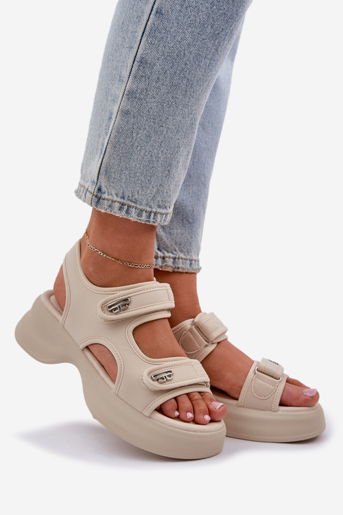 Текстильні Легкі Сандалі На Платформі Світло-бежеві Deniffia