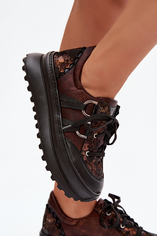 Шкіряні жіночі кросівки на платформі Maciejka 06562-25 шоколадні