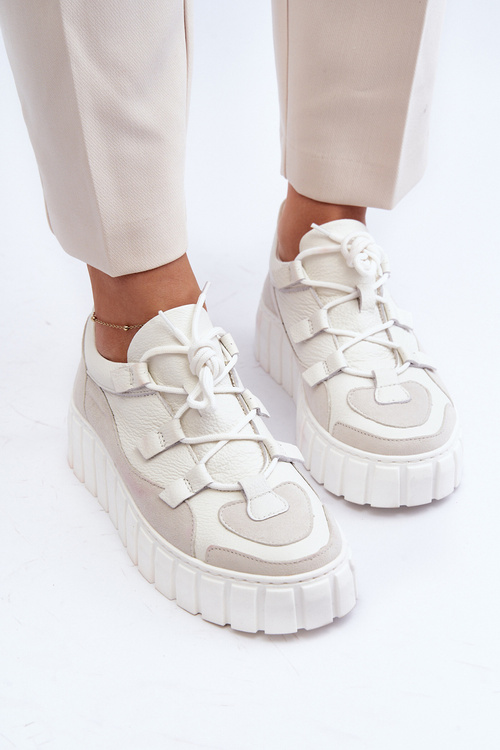 Жіноче шкіряне спортивне взуття на платформі M01/1 Zazoo світло-бежевий