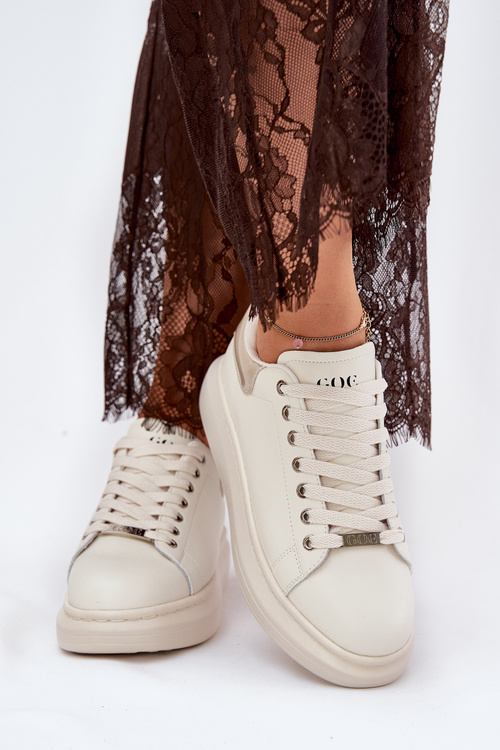 Шкіряні Жіночі Кросівки На Платформі Бежеві GOE RR2N4004