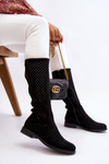 Жіночі замшеві ажурні чоботи чорного кольору саванна