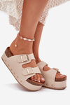 Жіночі Сандалі З Пряжками На Массивній Платформі Бежеві Odisene
