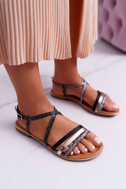 Жіночі сандалі на плоскій підошві Snake Skin Black Dahira