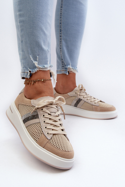 Жіночі шкіряні кросівки D&A LR110 бежевого кольору