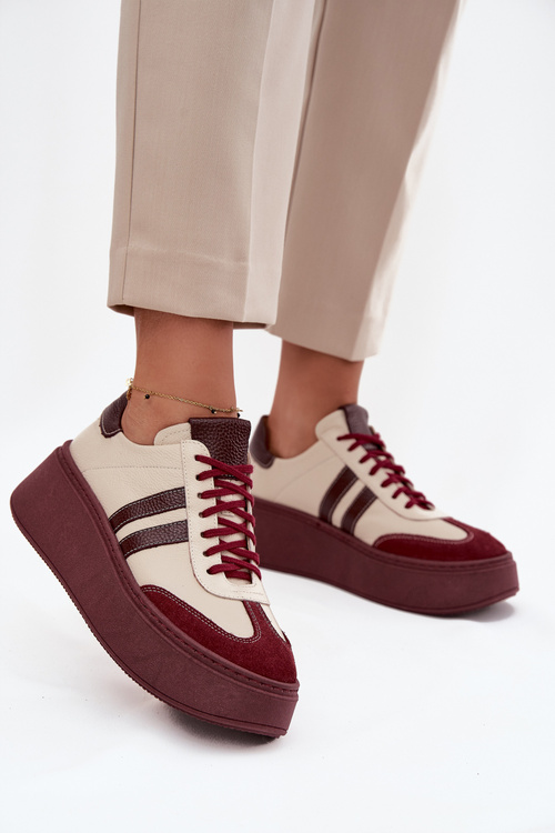 Шкіряні жіночі кросівки на платформі Zazoo 3775 бежево-бордові