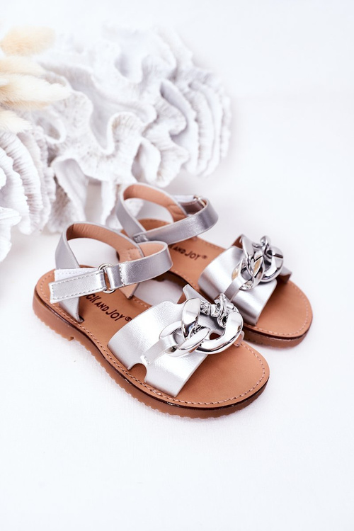 Дитячі босоніжки з ланцюжком сріблясті Баффі