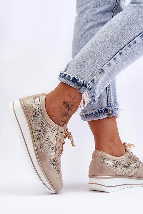 Шкіряне спортивне взуття з перфорацією S.Barski AL22246 Gold