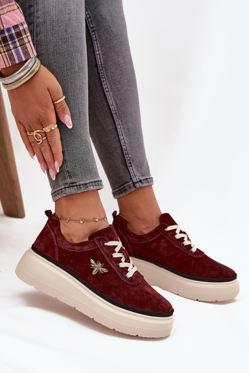 Замшеві жіночі туфлі на платформі з бантом Vinceza 41495 бордовый