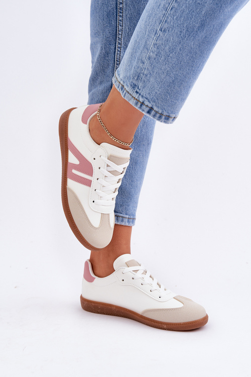 Низькі жіночі кросівки з еко-шкіри біло-рожеві Navidemi