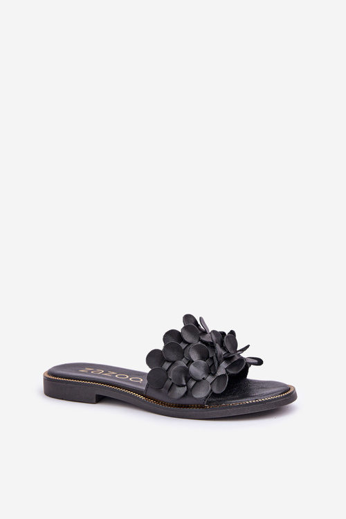 Zazoo 40381 Жіночі Шкіряні Сандалі На Плоскому Каблуці Чорні