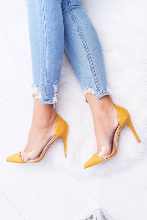 Жіночі туфлі на високих підборах прозорі гострі жовті Live