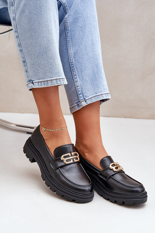 Жіночі Мокасини З Золотою Деталлю Чорні Trionna