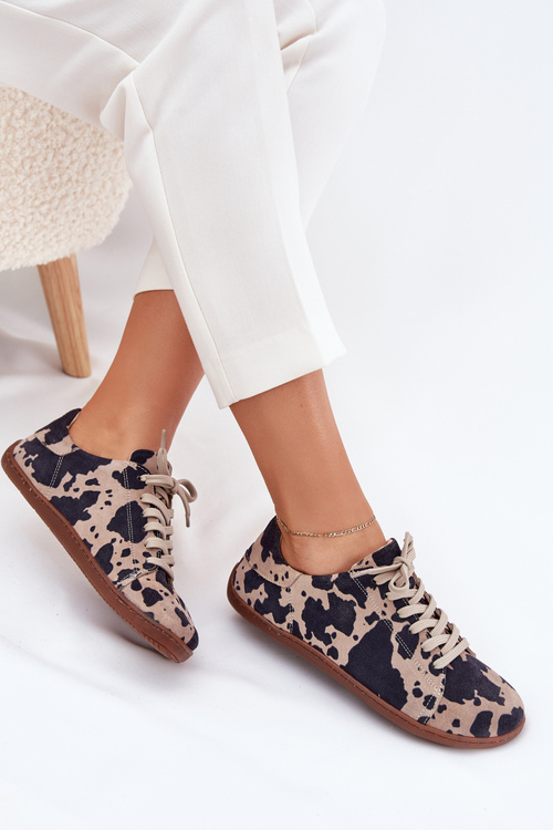 Жіночі Замшеві Barefoot Кросівки З Смугами Zazoo N1120 Коричнево-Бежеві