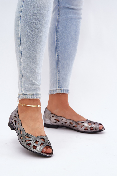 Перфоровані балерини з відкритими пальцями сріблясті Calgis