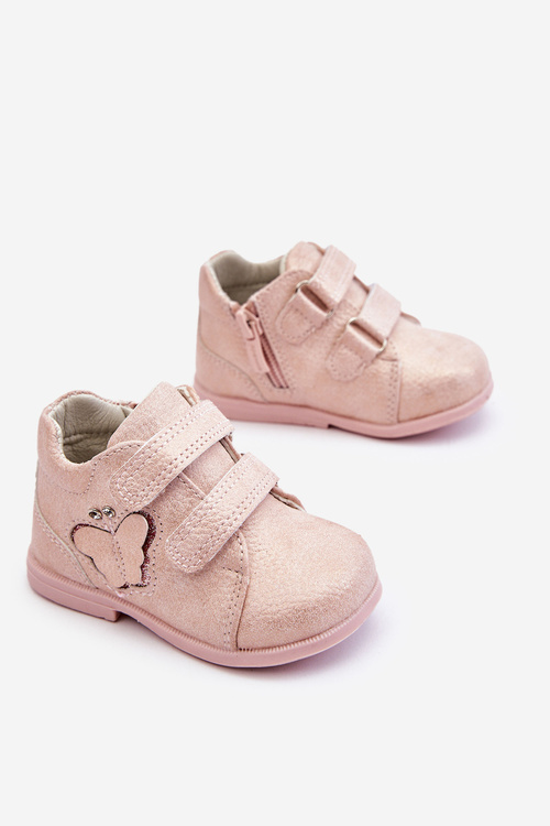Шкіряні чоботи на шнурівці з метеликом, рожеві Avi