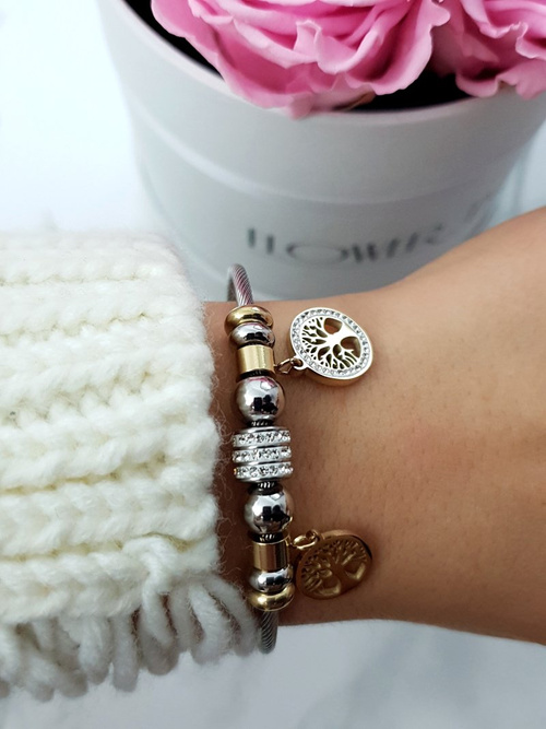 Жіночий браслет на дроті з нержавіючої сталі з золотими підвісками