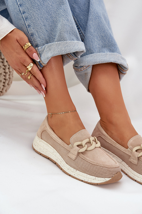 Замшеві Мокасини На Платформі З Ланцюгом D&A TW552 Бежеві