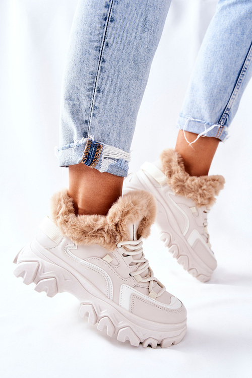 Чоботи жіночі утеплені світло-бежеві лімерик