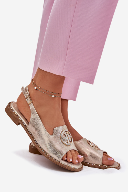 Жіночі сандалі на плоскому підборі з декором S.Barski KV51-002 золоті