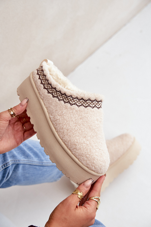 Снігоступи Тапочки На Платформі З Овчиним Пухом Світло-бежеві Leaniella