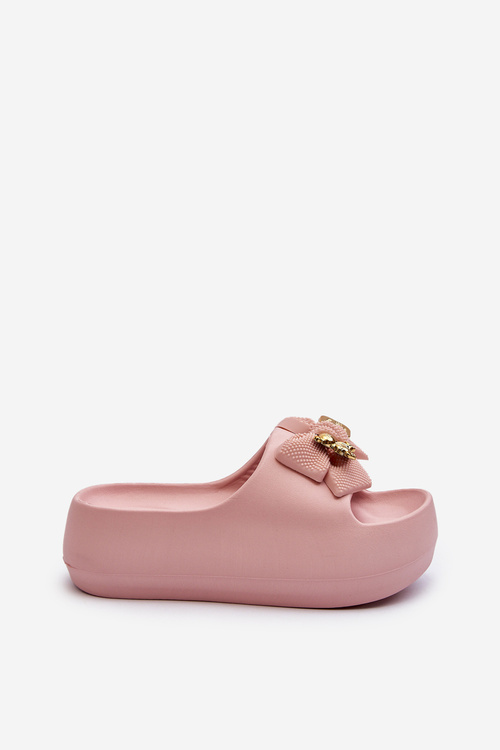 Жіночі поролонові шльопанці з бантом рожеві Salessa