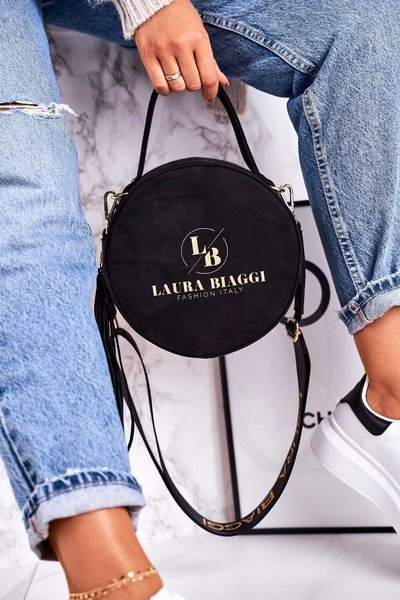Жіноча кругла сумка з бахромою LAURA BIAGGI чорна
