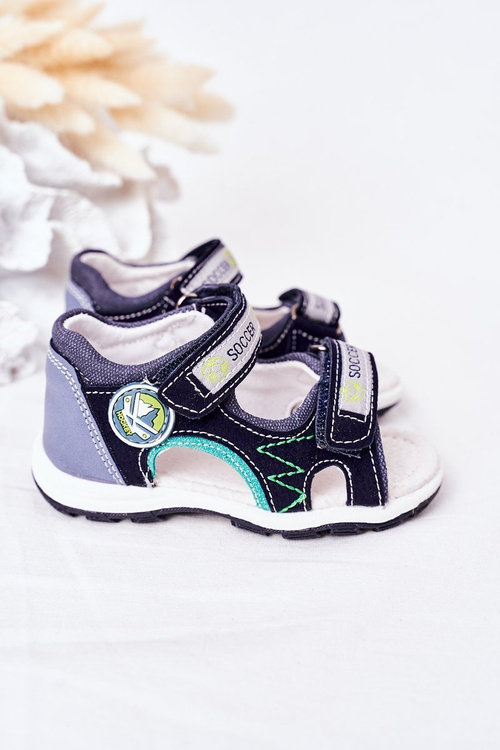 Дитячі босоніжки на липучці темно-синій футбол