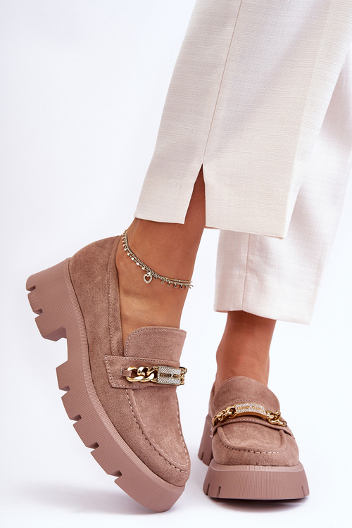 Класичні замшеві лофери на масивній платформі коричневого кольору Catch Me!